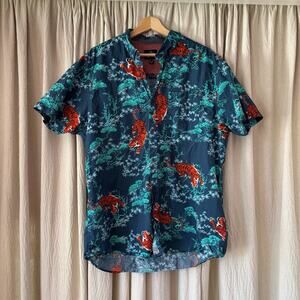Threadbare Corps XL Navy Tiger Print Short Sleeve Button Down Shirt